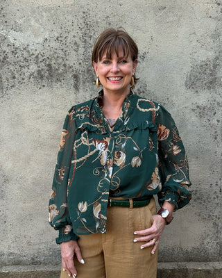 Floral and Chain Print Ruffle Blouse