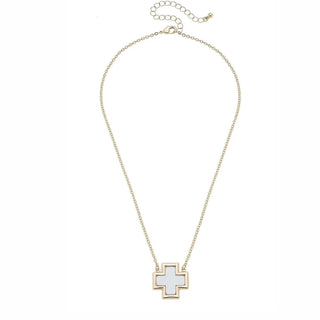Eliana Square Cross Necklace in Mother of Pearl - Annie Jack TX