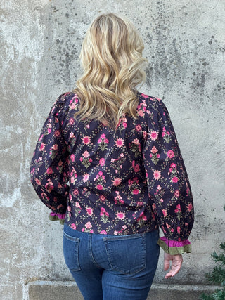 Bohemian Floral Top with Bright Ruffle Detail - Annie Jack TX