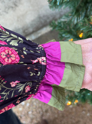 Bohemian Floral Top with Bright Ruffle Detail - Annie Jack TX