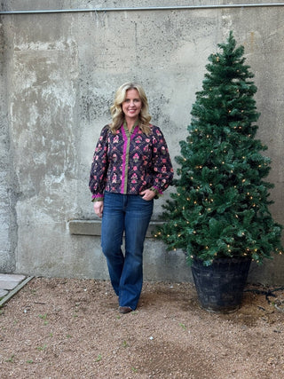 Bohemian Floral Top with Bright Ruffle Detail - Annie Jack TX