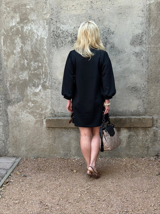 Cognac Accent Black Long Sleeve Shift Dress - Annie Jack TX