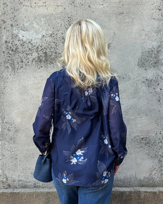 Midnight Garden Sheer Floral Blouse with Jeweled Buttons - Annie Jack TX