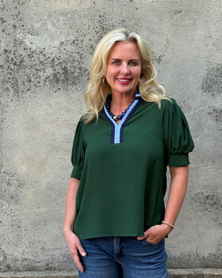 Puff Sleeve Top With Stripe Detail - Annie Jack TX