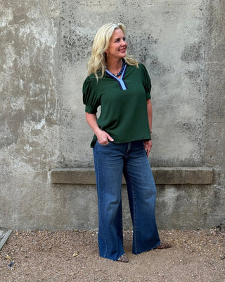 Puff Sleeve Top With Stripe Detail - Annie Jack TX
