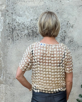 Short Sleeve Crochet Lace Pearl Top - Annie Jack TX