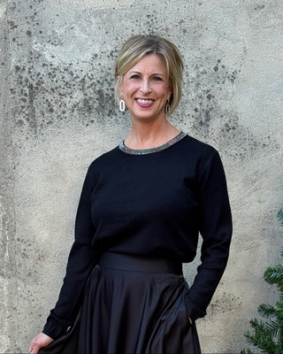 Black Long Sleeve Top W/ Glam Collar - Annie Jack TX