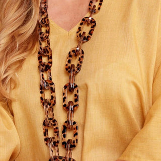 Long Leopard Link Resin Necklace - Bold Animal Print Statement - Annie Jack TX