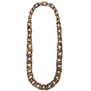 Long Leopard Link Resin Necklace - Bold Animal Print Statement - Annie Jack TX