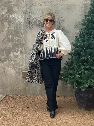 Balloon Sleeve Top with Front Ties - Annie Jack TX