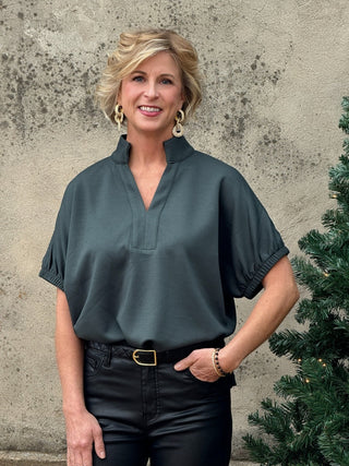 Split Neck 3/4 Sleeve Top - Annie Jack TX