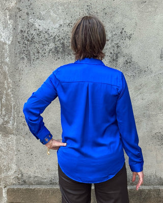 Button Down Long Sleeve Silk Feel Top - Annie Jack TX