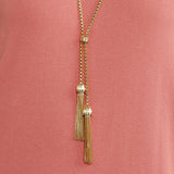 Double Fringe Lariat Long Necklace