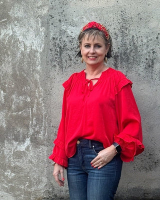 Ruffle V Neck Top - Annie Jack TX