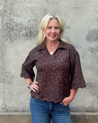 Animal Print Scalloped Top