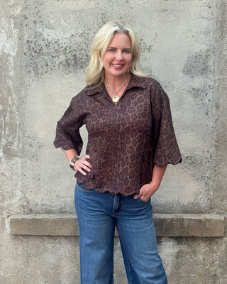 Animal Print Scalloped Top
