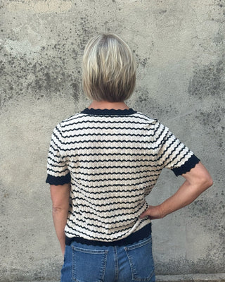 Scalloped Stripe Textured Short Sleeve Sweater - Annie Jack TX