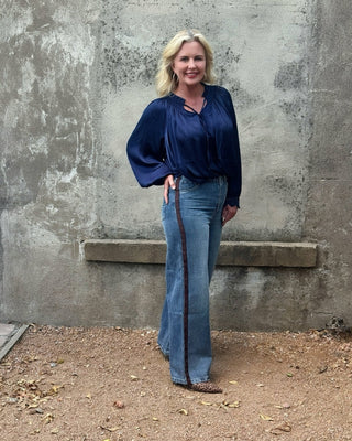 Suede Stripe Drawstring Denim Jean - Annie Jack TX