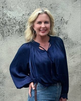 Ruffle Neck Top With Lace Cuff - Annie Jack TX