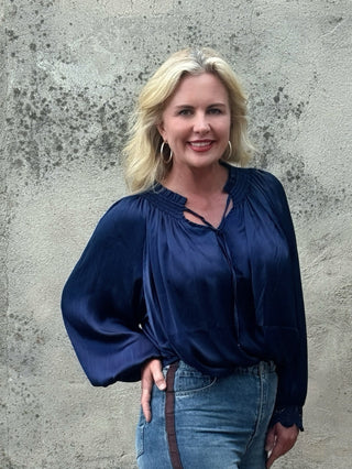 Ruffle Neck Top With Lace Cuff - Annie Jack TX