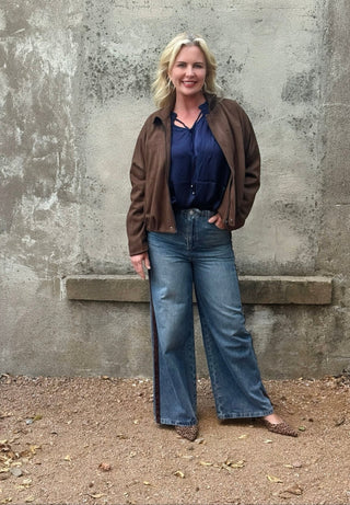 Classic Suede Zippered Bomber Style Jacket - Annie Jack TX