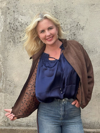 Classic Suede Zippered Bomber Style Jacket - Annie Jack TX