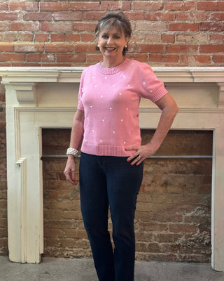 Short Sleeve White Dot Print Sweater - Annie Jack TX