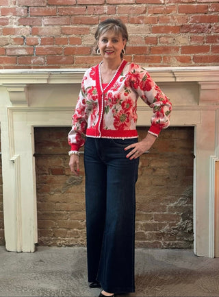 Blooming Floral V Neck Sweater - Annie Jack TX