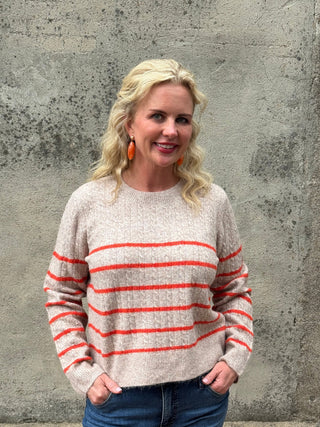 Stripe Knit Cable Sweater - Annie Jack TX