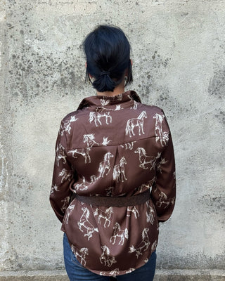 Horse Print Button Down Blouse - Annie Jack TX