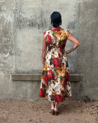 Vintage Rose Print Zip Front Collared Midi Dress - Annie Jack TX