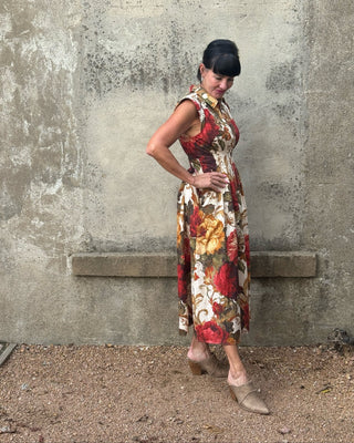 Vintage Rose Print Zip Front Collared Midi Dress - Annie Jack TX