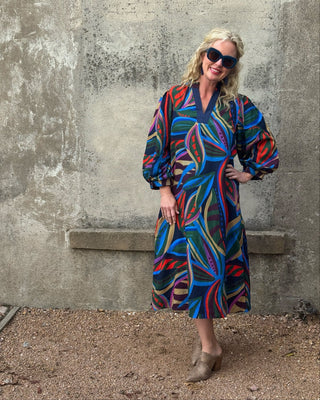 Jodifl Abstract Leaf Print Balloon Sleeve Midi Dress - Annie Jack TX