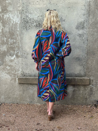 Jodifl Abstract Leaf Print Balloon Sleeve Midi Dress - Annie Jack TX