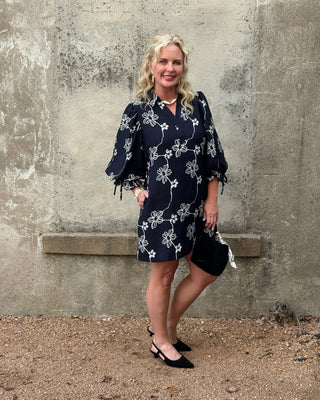 Dark Navy Floral Embroidered Shift Dress - Annie Jack TX