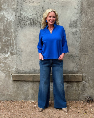 Jodifl Royal Blue Scalloped Split Neck Top - Annie Jack TX