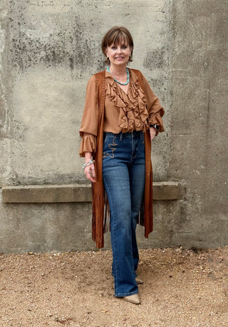 Lucky & Blessed Studded Suede Fringe Vest — Western Layering
