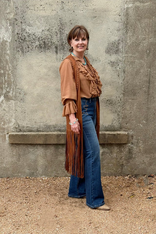 Lucky & Blessed Studded Suede Fringe Vest — Western Layering