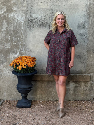 Classic Butterfly Print Button-Up Dress - Annie Jack TX