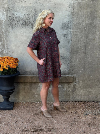 Classic Butterfly Print Button-Up Dress - Annie Jack TX