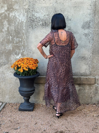 Leopard Organza Tie Neck Maxi Dress - Annie Jack TX
