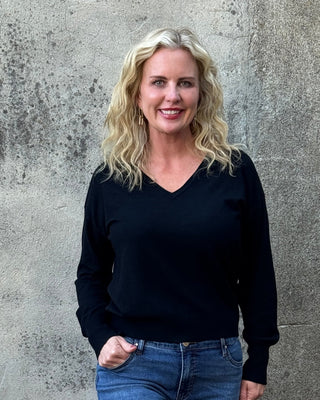 V Neck Solid Sweater - Annie Jack TX