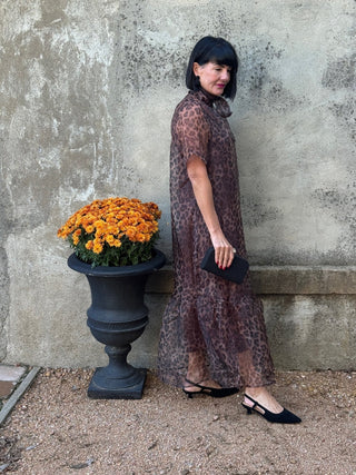 Leopard Organza Tie Neck Maxi Dress - Annie Jack TX
