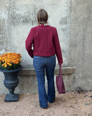 Wine Fringe Trim Tweed Jacket - Annie Jack TX