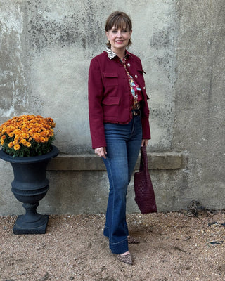 Wine Fringe Trim Tweed Jacket - Annie Jack TX