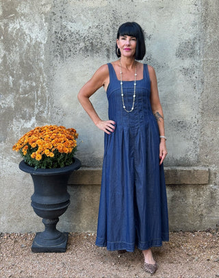 Chambray Pintuck Square Neck Maxi Dress - Annie Jack TX