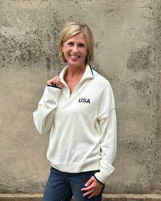 USA Flag Quarter-Zip Sweater - Annie Jack TX