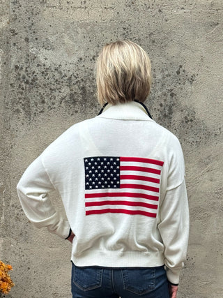USA Flag Quarter-Zip Sweater - Annie Jack TX
