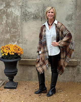 Molly B Plaid Poncho | Classic Women's Fringe Poncho Sweater - Annie Jack TX