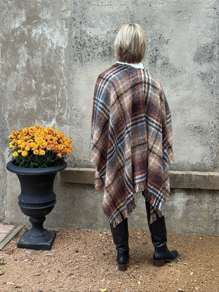 Molly B Plaid Poncho | Classic Women's Fringe Poncho Sweater - Annie Jack TX